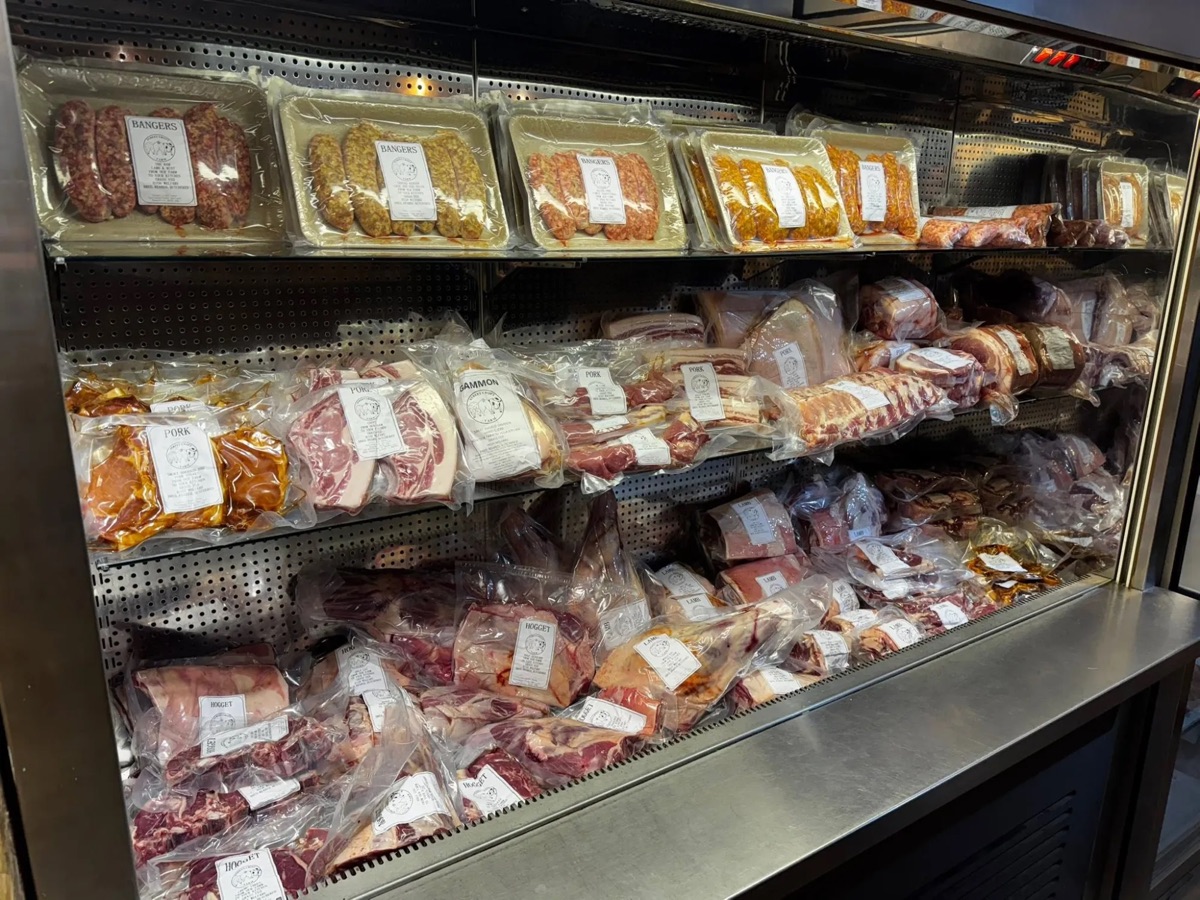 The butchery counter stocked with our own bangers, pork, gammon, lamb and hogget