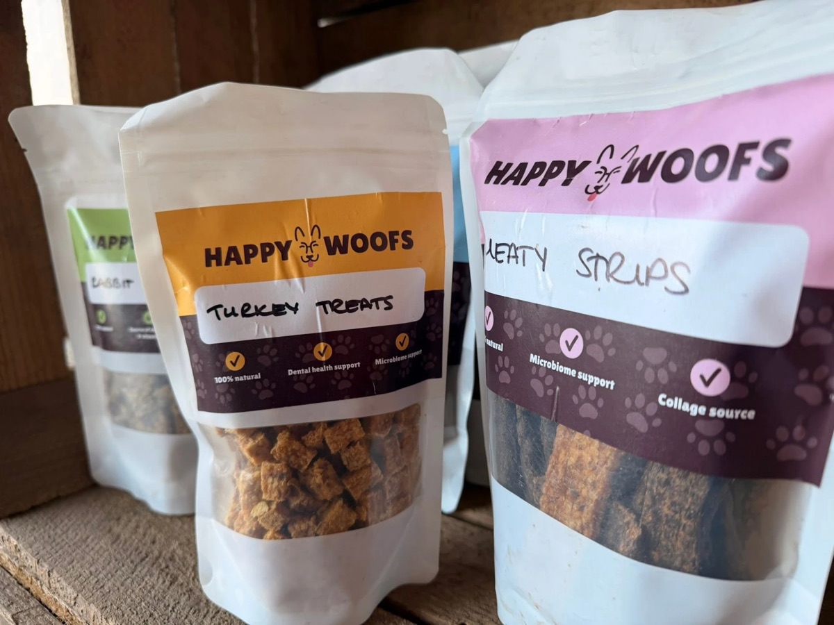 Happy Woofs natural dog treats on the shelf